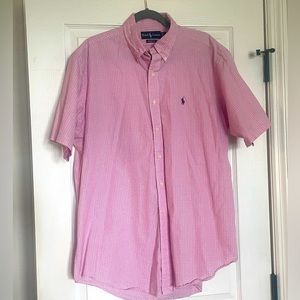 👉🏼Like New👈🏼 Men’s Polo by Ralph Lauren Button Down Pink Plaid Shirt Size: L